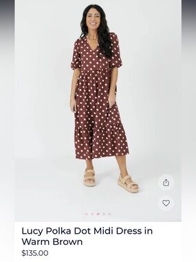 BNWT- Smash & Tess Lucy Polka Dot Midi Dress in Warm Brown